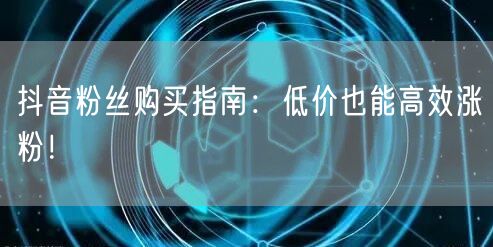 抖音粉丝购买指南:低价也能高效涨粉!